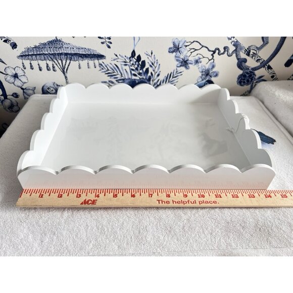 Scallop Edge White Lacquered Vanity Tray 14.25"L x 10.25"W Dresser Bathroom - Picture 13 of 16